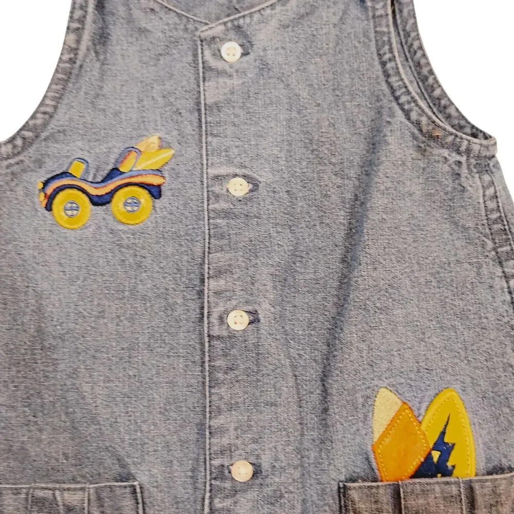 Vtg Baby Toddler 6-12 Months Old Navy Blue Jean Surfer Embroidered Romper 2005